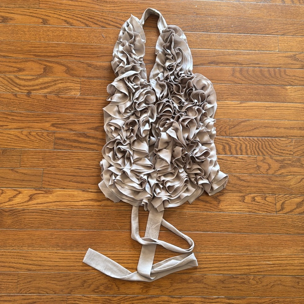 BCBGMaxAzria Ruffle Halter Top in Beige